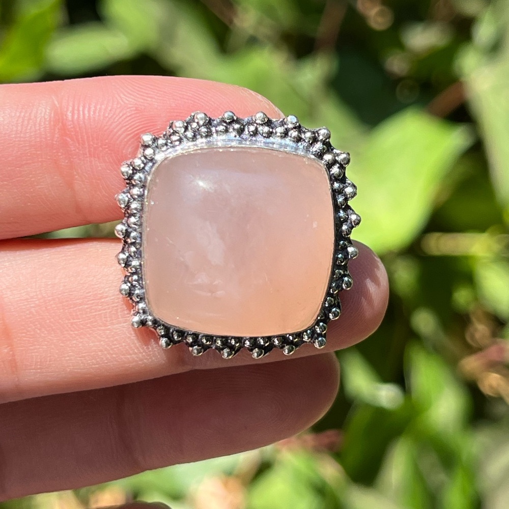 Size 9 925 silver plated square rose quartz ring 2283
